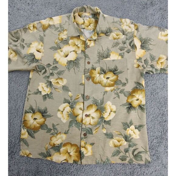 Tommy Bahama Shirt Men's M Green Floral 100% Silk Button Up Short Sleeve‎ - Picture 1 of 9